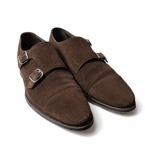 SUITSUPPLY Cap Toe Monk Strap Suede Dress Shoes Sz 7 Chocolate Brown Classic EUC